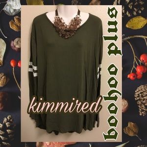 Boohoo Plus Green/White Varsity Baseball Shirt~ 18